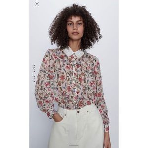 Zara Embroidered Collar Spring Shirt NWOT